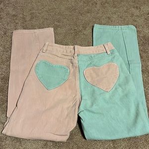 Pink & Blue heart pocket pants